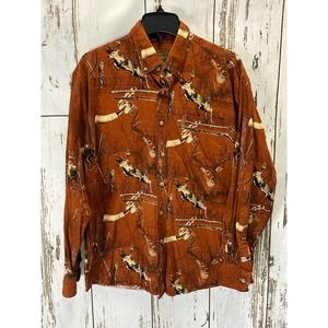 North River Outfitters Men's Shirt Deer Button Up L Rust